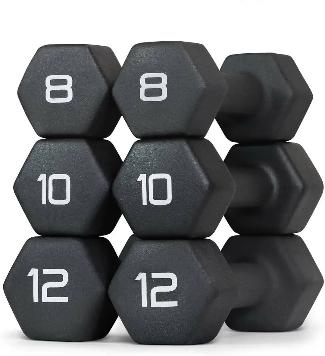

Black Neoprene Dumbbell Set, Non-Slip & Hex Shape, Great for Muscle Toning, Strength Building & Weight Loss; Sizes, Dumbbells On
