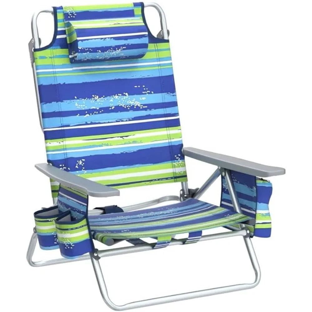 Beach Chair 2-Pack,Sunbathing Chairs with 5 Adjustable Position,Folding Fishing Backpack Chairs