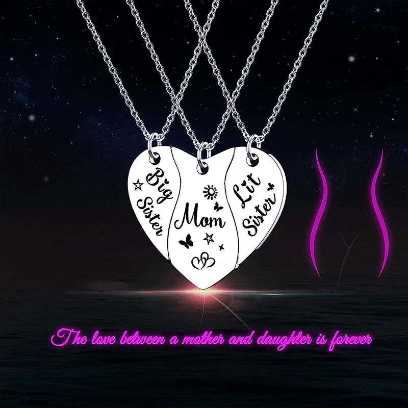 3-teiliges Herz-Halsketten-Set mit passender Halskette für Mutter und Tochter und Sohn, Edelstahl, große Schwester, kleine Schwester, Geschenke für Mutter – Detail 2