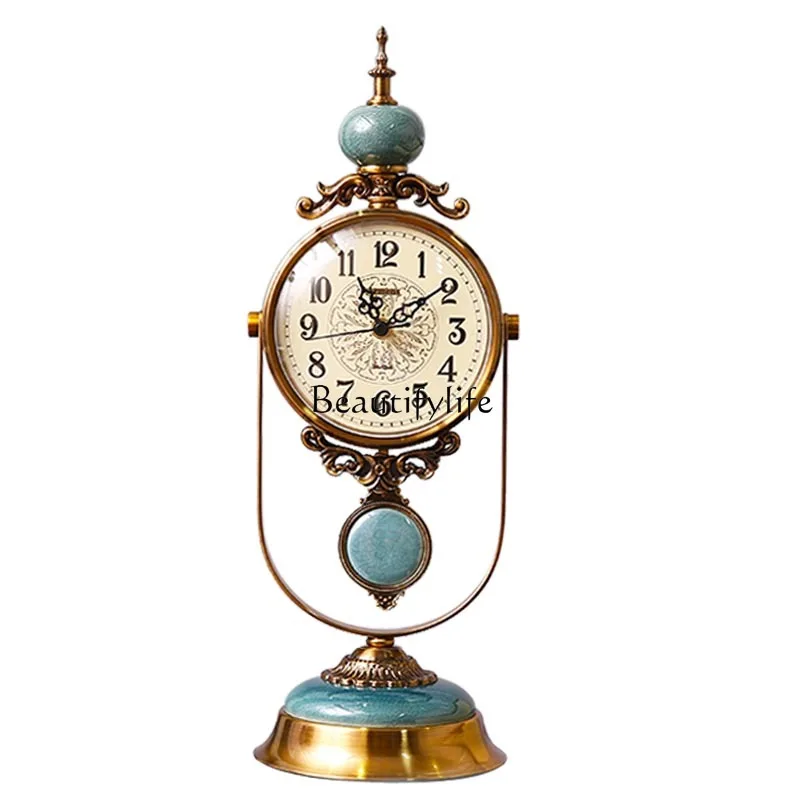 

*European living room clock fashion retro deer ornament creative desktop pendulum silent