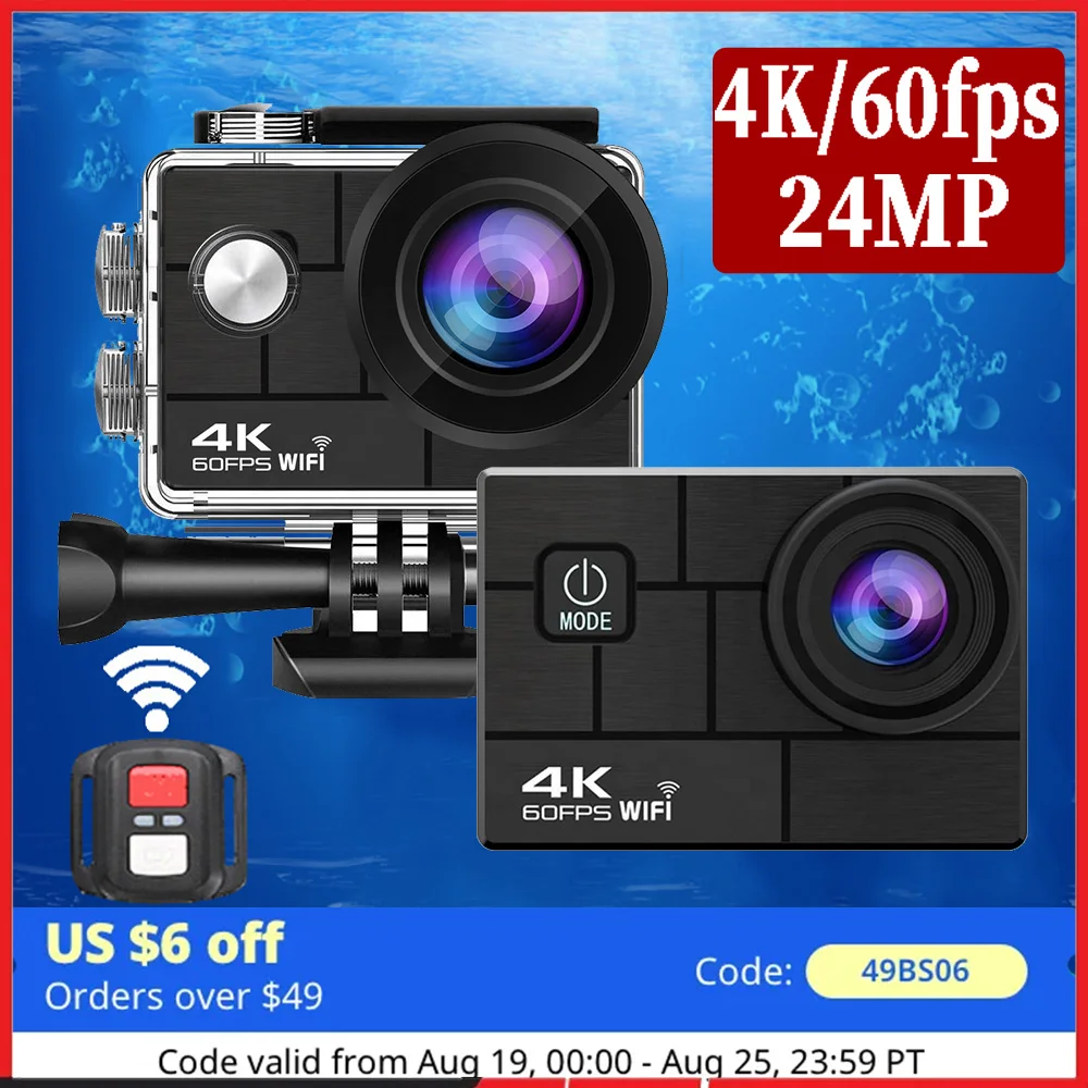 

Ultra HD 4K/60fps 24MP DVR WiFi 2" 170D Underwater 30M Helmet Vedio Sport Anti-Shake Action Camera With Sony 386 Fisheye Lens