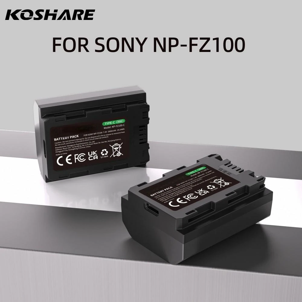 

KOSHARE Type-C Battery For NP-FZ100 for Sony Alpha A7 IV/A7 III/A7R V/A7R IV/A7R III/ZV-E1/A7C/A6600/FX3/A9 II