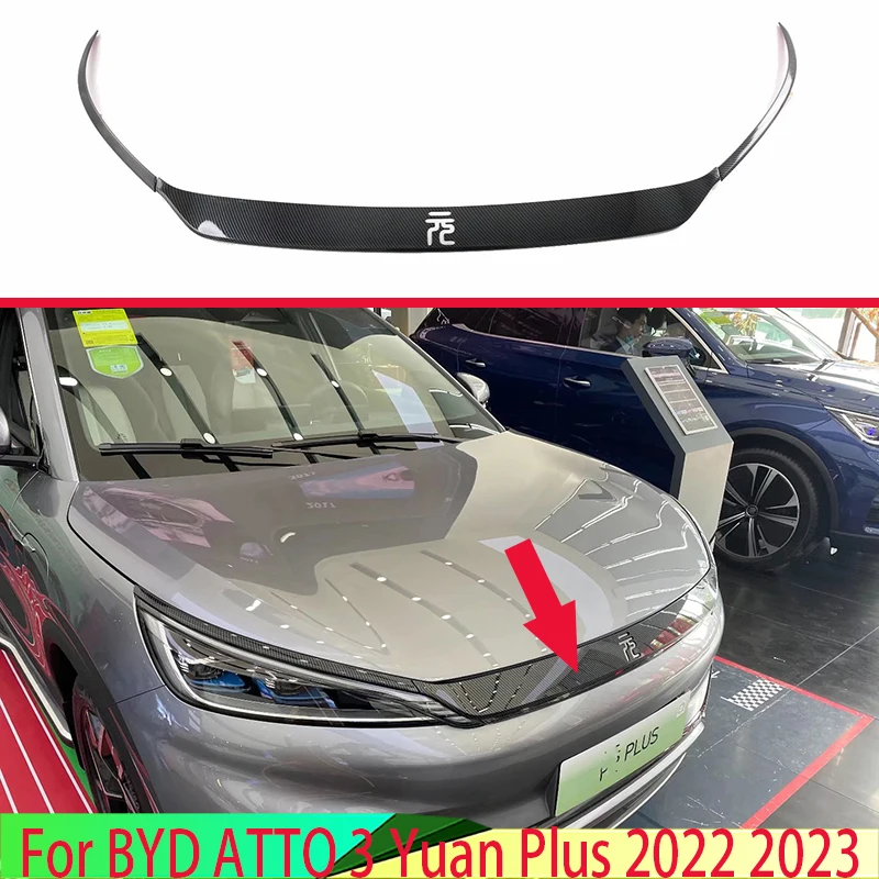 For BYD ATTO 3 Yuan Plus 2022 2023 Carbon Fiber Style Front Center Mesh Grille Grill Cover Radiator Strip Trim Decoration