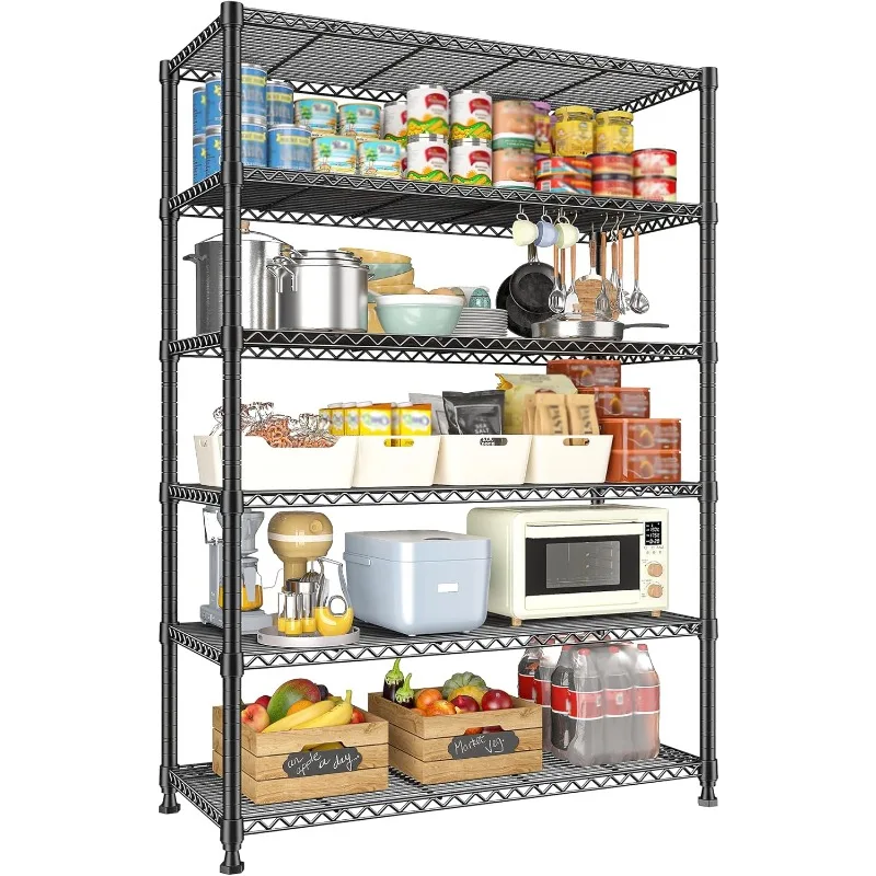 

75" H Metal Shelving 6 Tier Storage Shelf Adjustable Kitchen Shelf Wire Shelving Unit Detachable Storage Rack for Kitchen