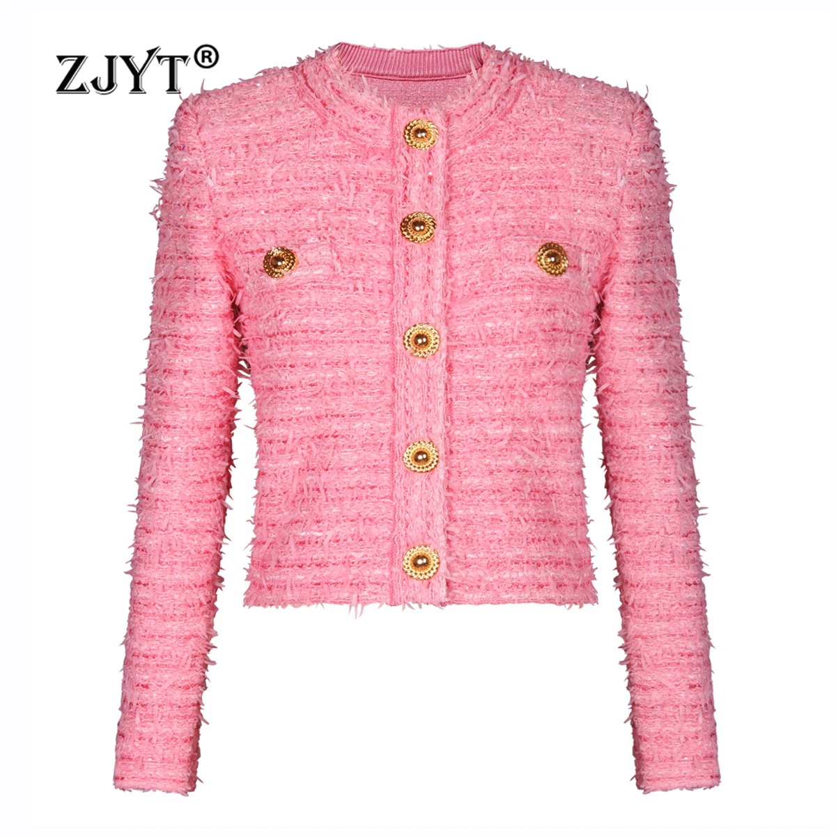 

ZJYT Women's Autumn Knitted Sweaters Cardigans Coat Female Tops Long Sleeve O Neck Buttons Knitwears Pink Jersey Mujer 2024 New