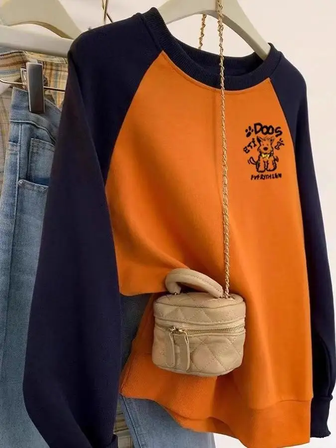 

Slimming Loose Fit Hoodie Women's Fashion Design Versatile Comfortable Lightweight Long Sleeve round Neck Cotton Blend Sweats...