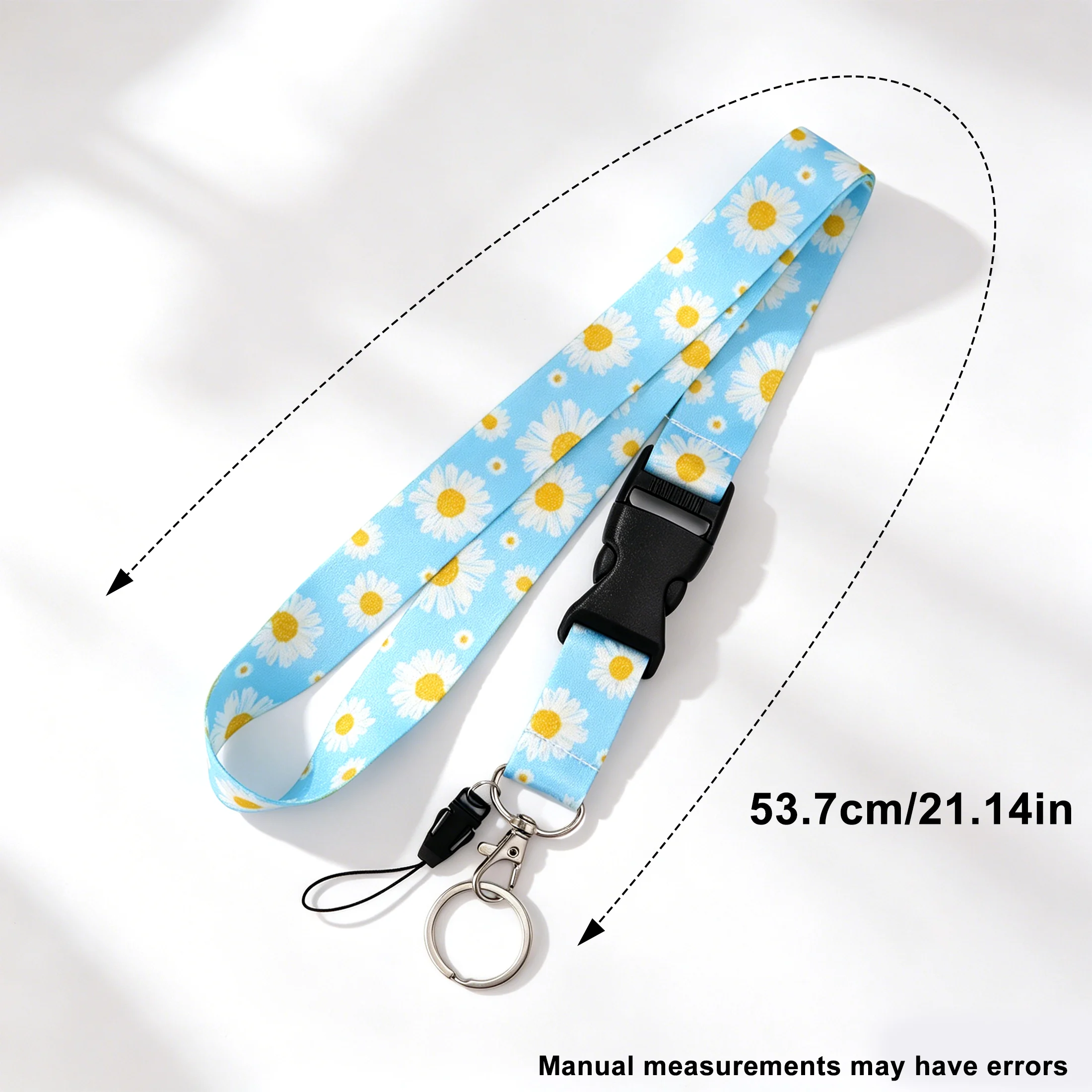 Cute Light Blue White Daisy Print Teacher Lanyard Polyester Neck Strap Keychain ID Badge Phone Lanyard School Office Supplies