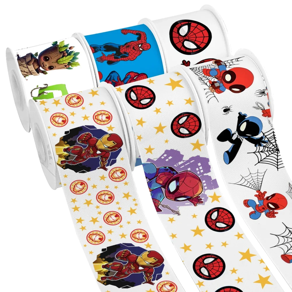 10yards Disney Marvel Cartoon Hero Character Pattern Printed Grosgrain Ribbon for DIY Girl Headwear Bows Satin Ribbon