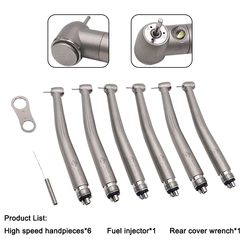 6pcs Dental High Speed LED E-generator Triple Water Spray Handpieces Air Turbine Handpiece Dentist Accessories