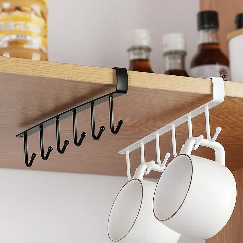 1PC 6-Hook Kitchen Wall Rack, Coffee Mug Holder & Utensil Organizer, Space-Saving Cabinet Storage Hanger for Kitchenware