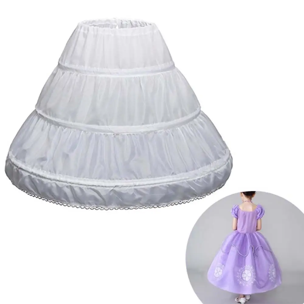 White Children Petticoat A-Line 3 Hoops One Layer Kids Crinoline Lace Trim Flower Girl Dress Underskirt Elastic Waist Cheap 2024