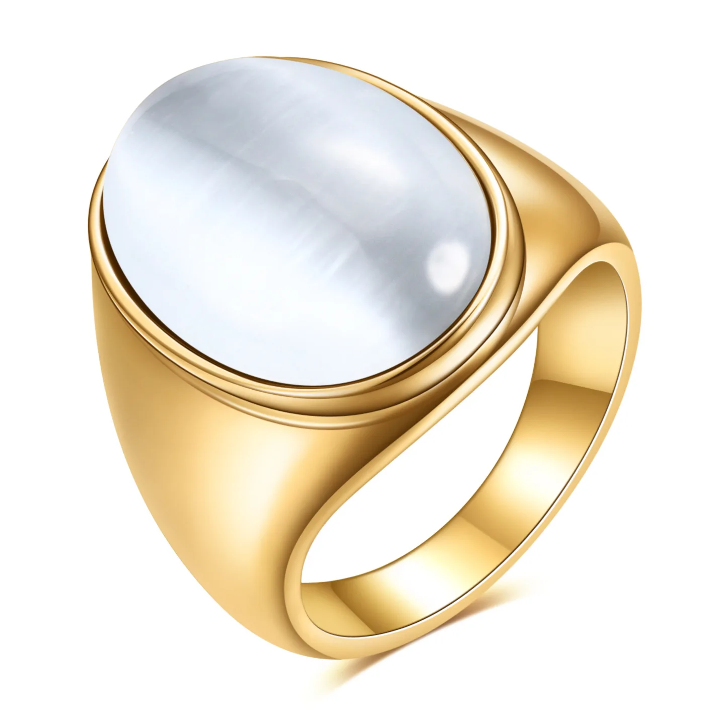Ovaler Katzenauge-Stein Edelstahlring Gold Silber Plattiert Mehrfarbiger Statement-Ring für Damen und Herren – Detail 3