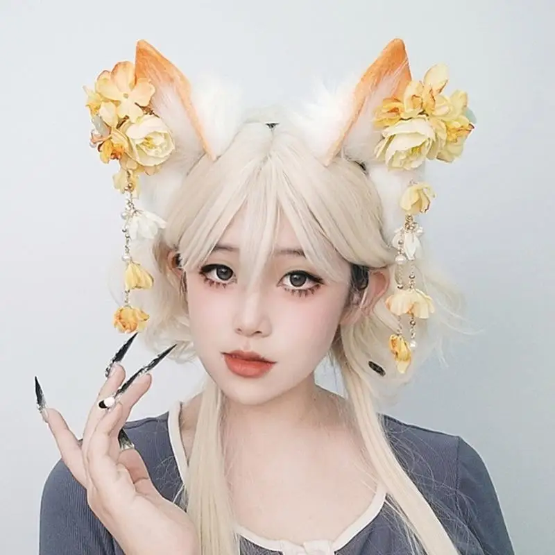 

31BB повязка для волос с пушистыми животными в виде ушей для традиционной китайской одежды, аксессуары в стиле аниме, размер