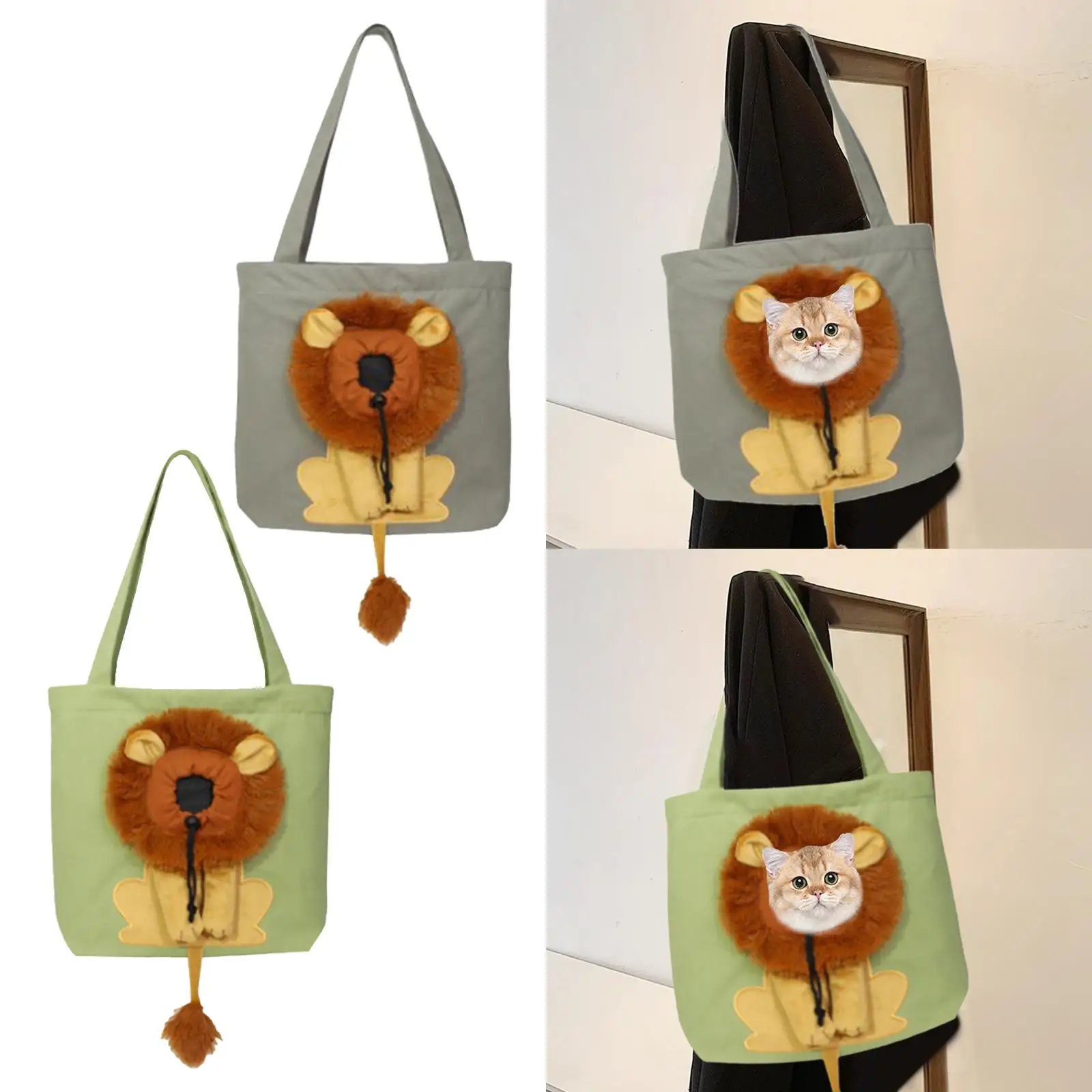 Portable Cat Carriers Travel Transport Bag Tote with Handle Cute Carrying Breathable Lion Shape Canvas for Walking Small Animals
