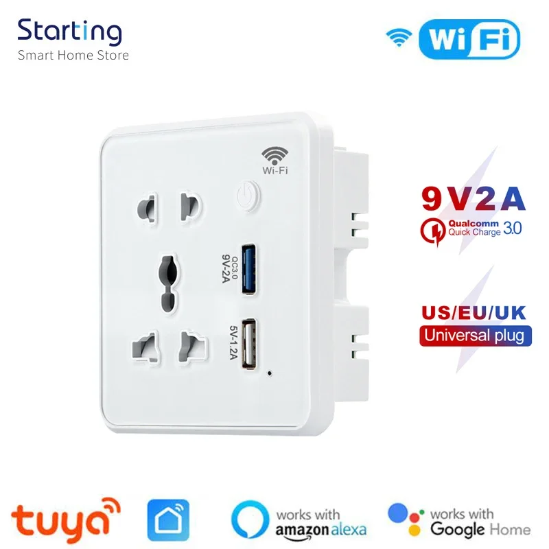 Wifi Tuya Smart USB Socket Universal US EU UK Plug Smart Life APP Control Quick Fast Charger Timing Work With Alexa Google Home