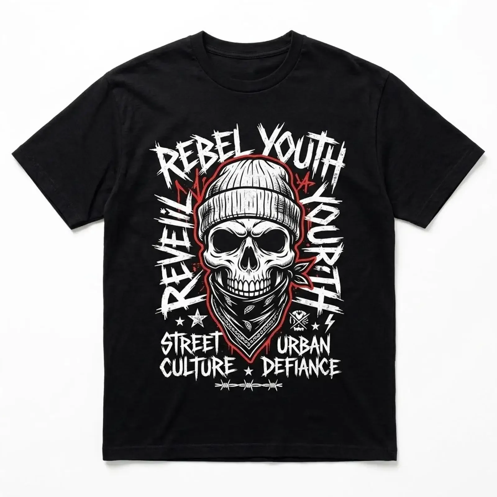 Rebel Youth Urban Defiance Skull T Shirt Street Culture Apparel vintage Washed homme fashion designer clothes Stylish