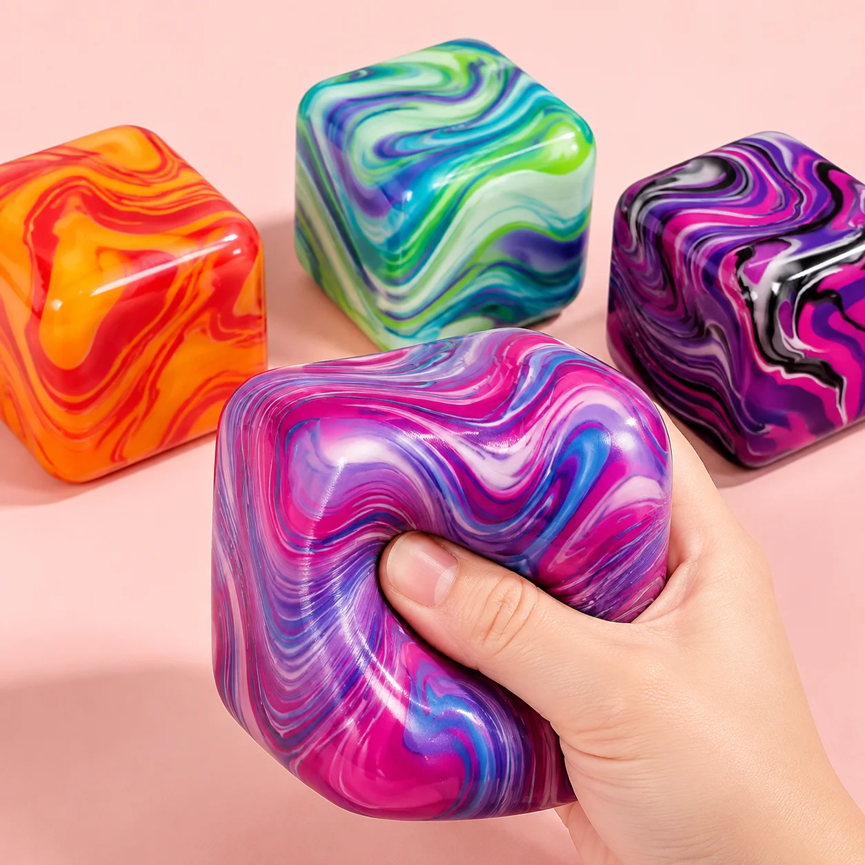 Schylling Needoh Nice Cube Non-Toxic Squeeze Fingertip Toy Pressure Relief Relax Heal Solid Mixed Colors Rhyolite Swirl Maltose