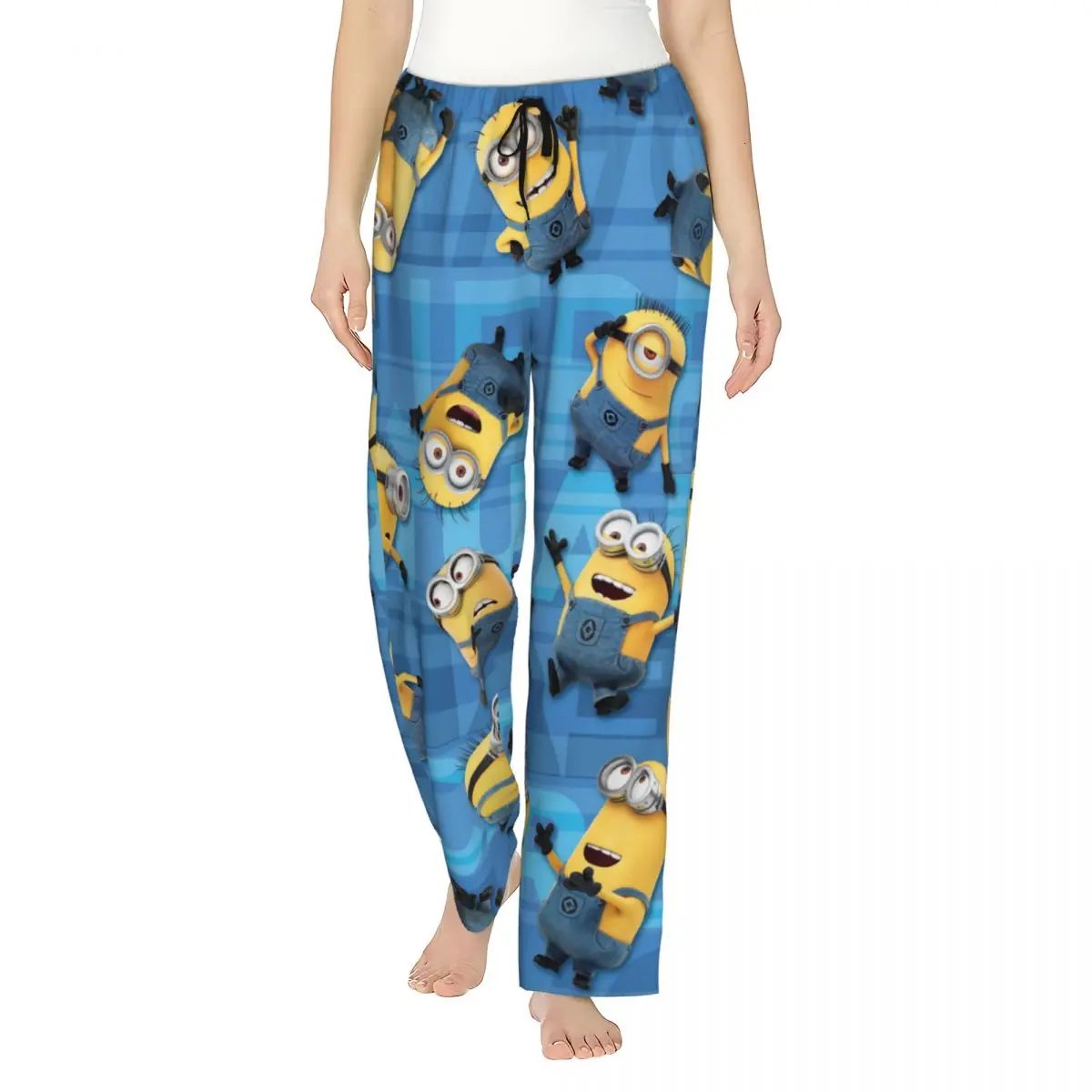 Custom Cartoon Animation Minions Pajama Pants Sleepwear for Women Elastic Waistband Sleep Lounge Bottoms with Pockets