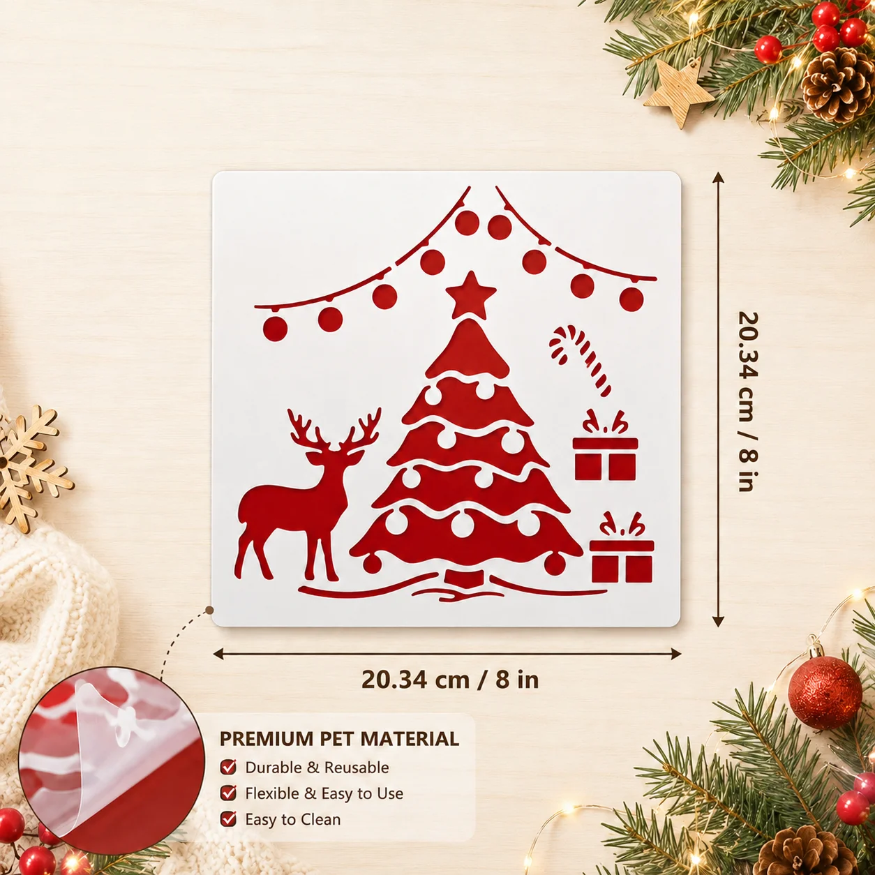 9Pcs Christmas Stencils Reusable PET Painting Templates for Wood Window Wall Snow Spray New Year DIY Holiday Decor