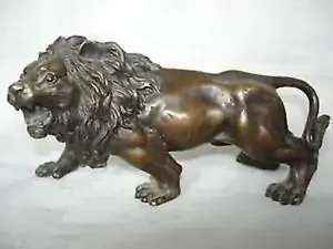 

16*8cm Collectible Art bronze lion & Carvings Vintage old Copper Decoration Brassroom Art