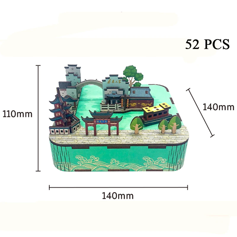 Fai da te 3D in legno Qinhuai River Town Carillon Kit modello in miniatura Puzzle Può spostare per bambini Regali di compleanno Decorazioni per la casa