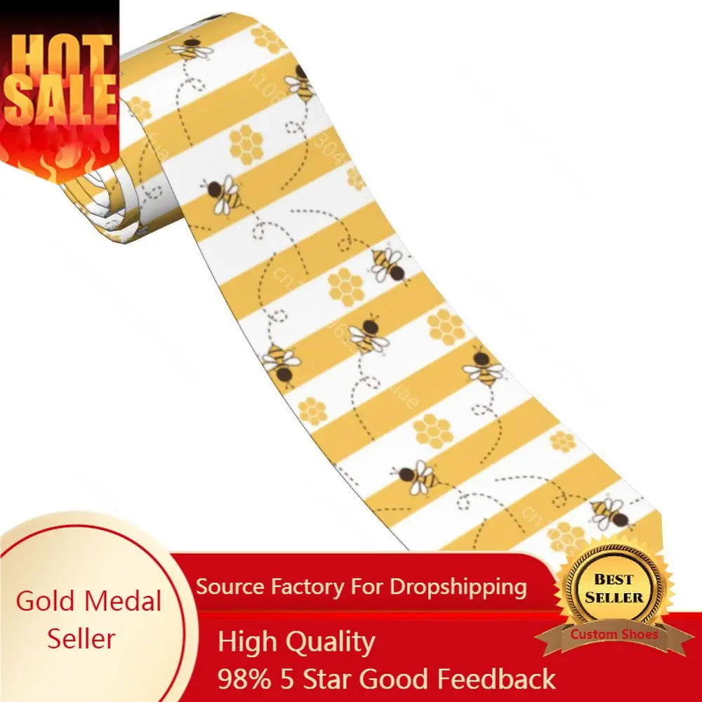 

Bee Cartoons And Honeycomb Yellow White Stripe Neckties Men Women Polyester 8 cm Neck Tie Men Slim Wide Shirt Accessories