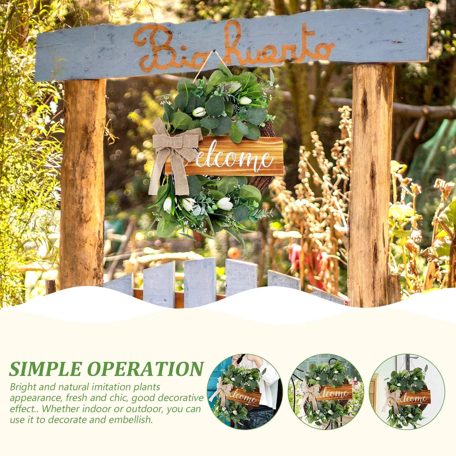 

Simulation Plant Garland Welcome Decor Safe Material Indoor Outdoor Use Good Decorative Effect Home Plant Wreath