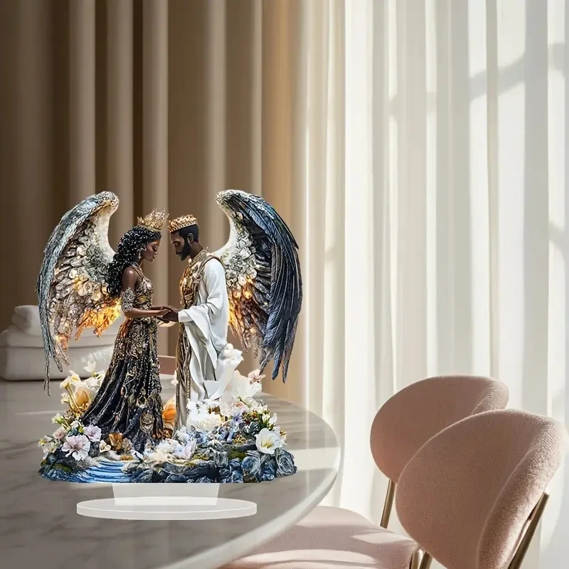 

New Angel Couple Flat Tabletop Ornament with Wings Creative Living Room Ornament