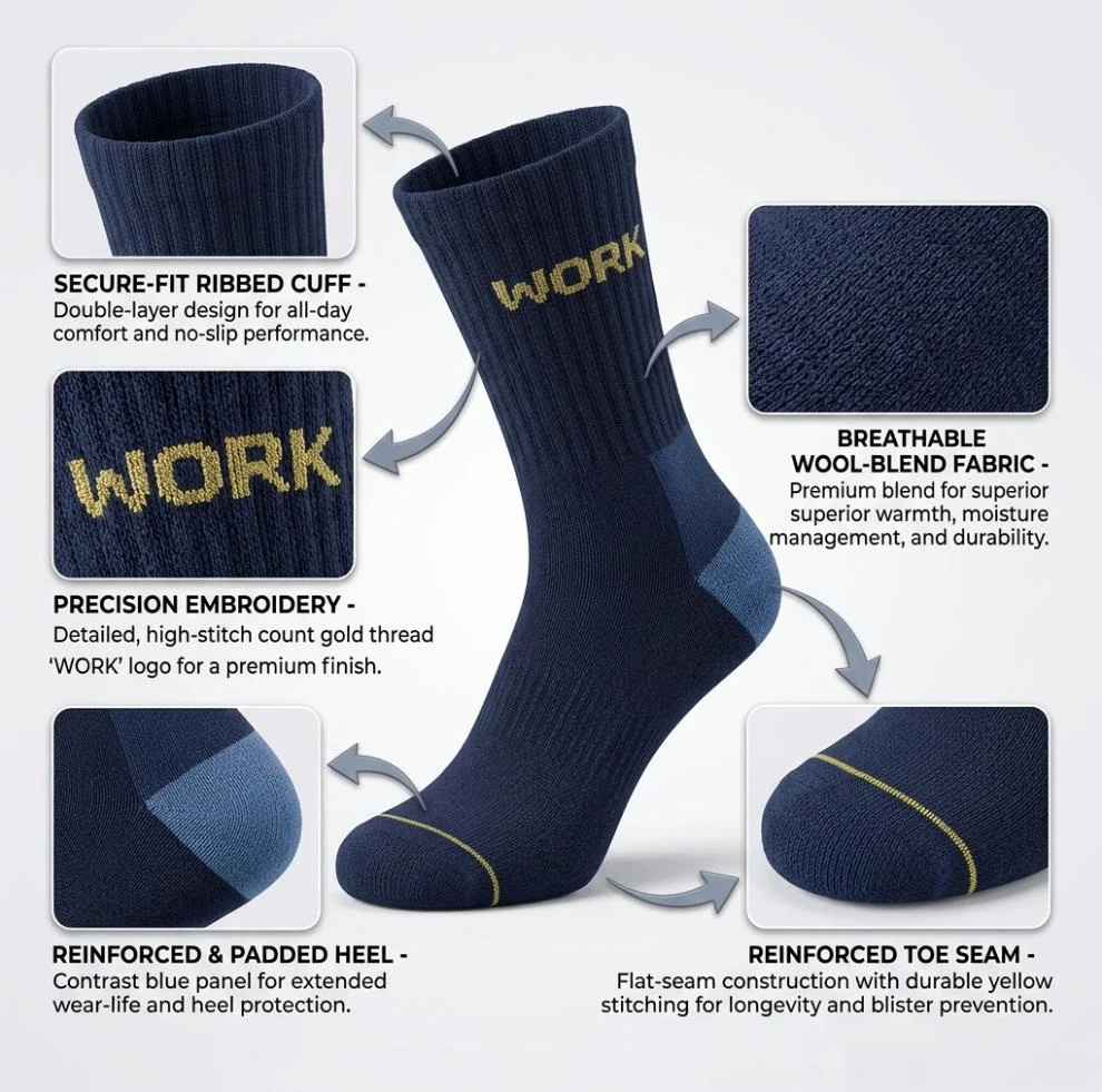 Men's functional workwear with multi color matching socks, foot protection workshop, outdoor versatile basic socks