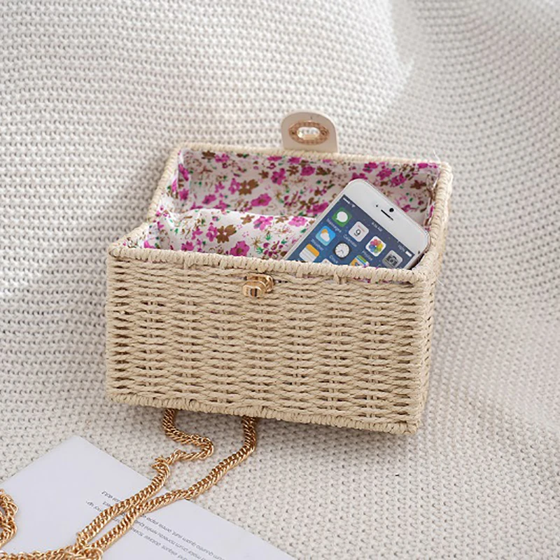 Small Fragrance Crossbody Hand-carry Dual-purpose Casual Woven Bag Japanese And Korean Small Square Box Straw Beach Bag