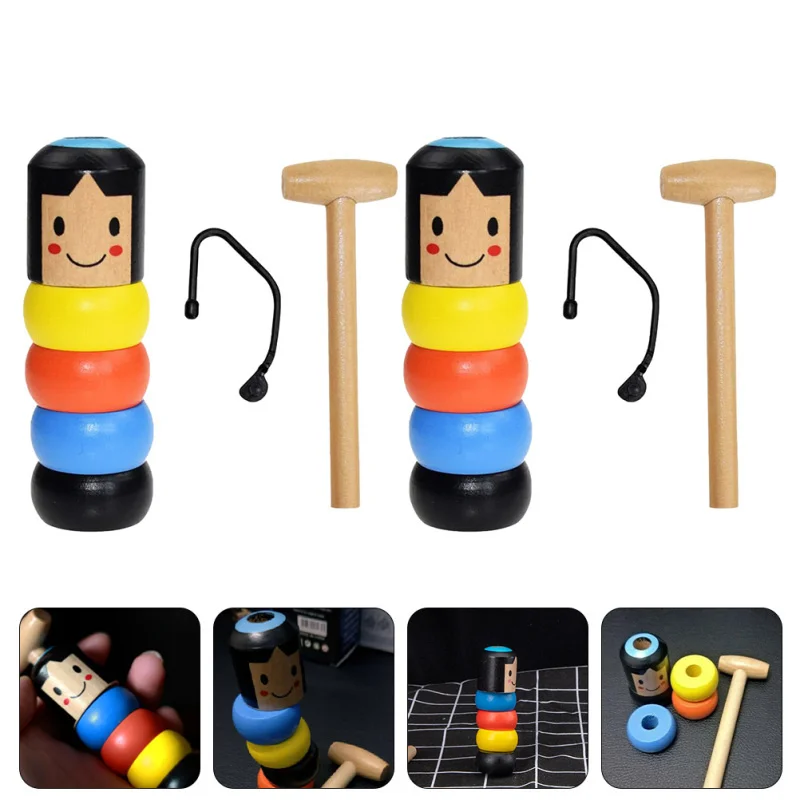 DIY Immortal Hero Magic Trick Set Prop Children's Fun Toy Little Wooden Man Doll Tumbler Puppet School Stage Perform Item