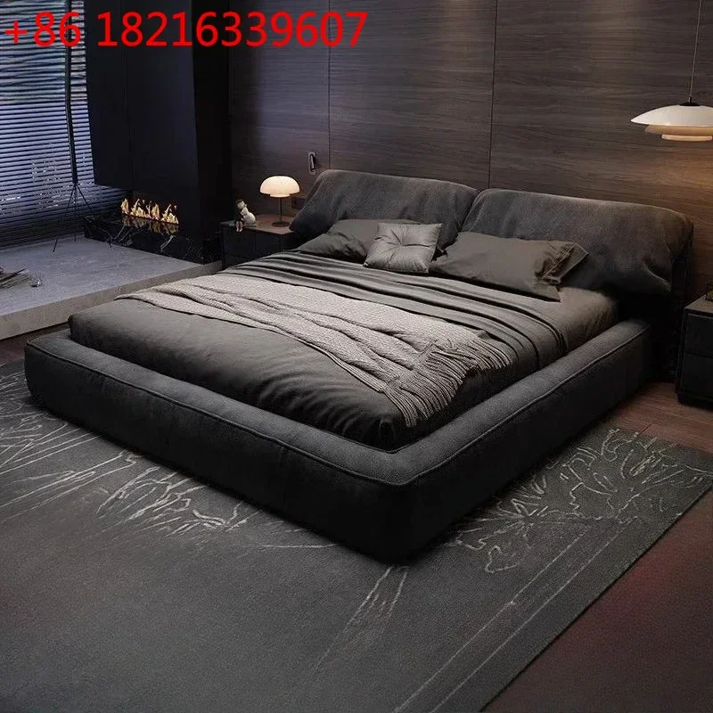 YAO YAO 1.8 Meters 1.5 Meters Cloth Bed Cream Wind Simple Modern Double Master Bedroom Queen Bed Frames Black Coffee Color Soft