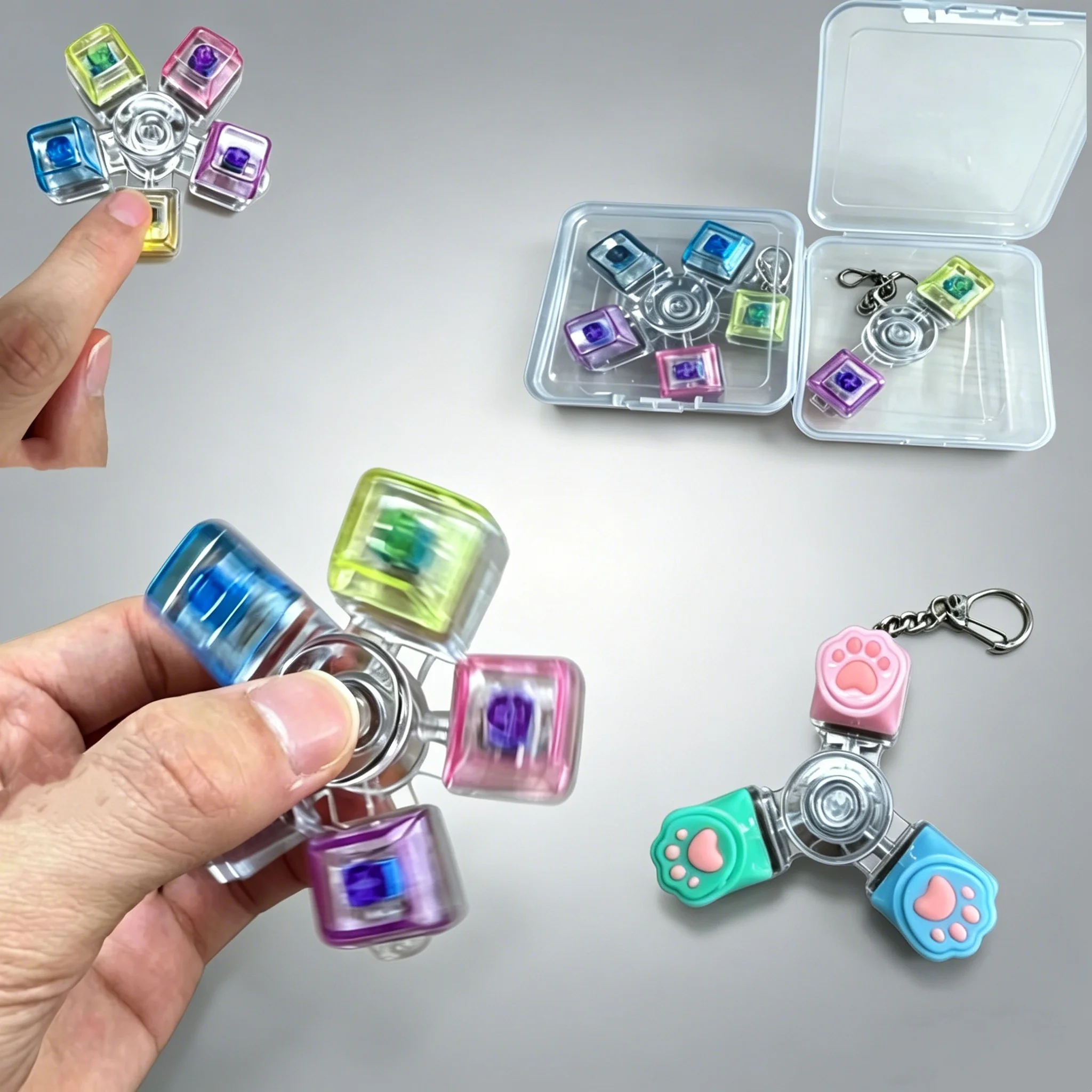 Mechanical Axis Key Fidget Spinner Luminous Electronic Keyboard Button Stress Relief Keychain Portable Toy Gift for Adults Teens