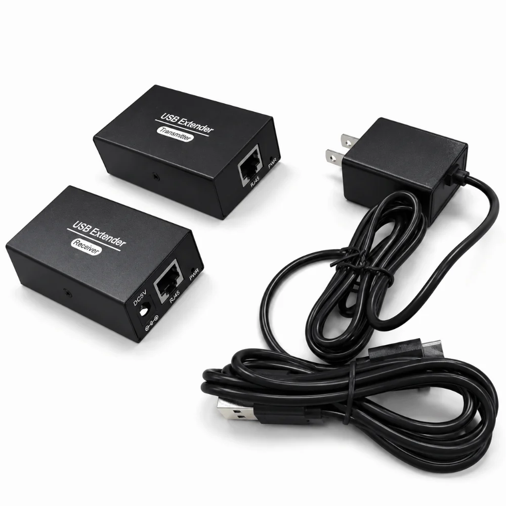 

A Pair of Single Ethernet Cat5e 6 7 USB Extender Transmit 120m Range with 4 USB 2.0 Hub RJ45 Extender for US Plug