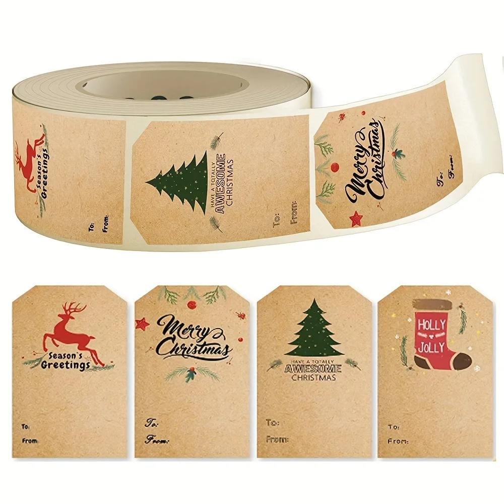 300 piezas/rollo de pegatinas navideñas Retro, papel de etiquetas para embalaje de regalo