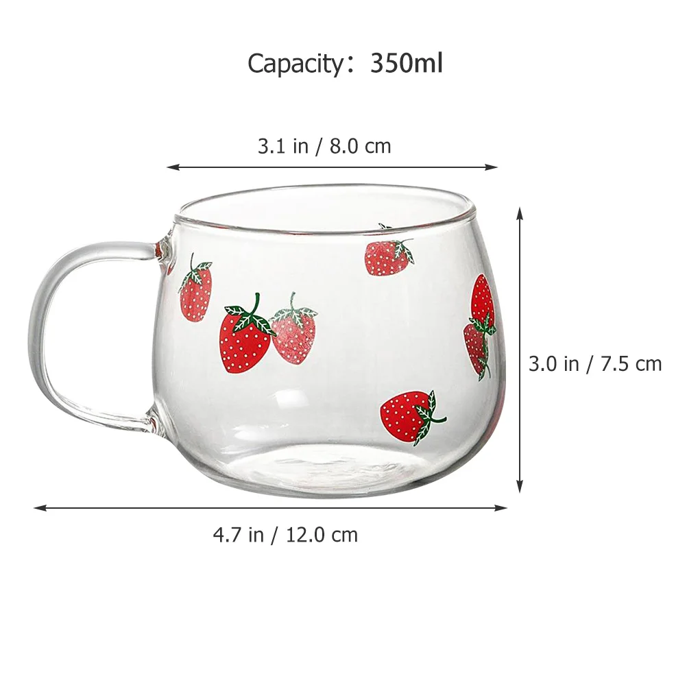 

Strawberry Print Glass Milk Cup Clear Borosilicate Glass Coffee Cup Large Capacity Tea Juice Mug Clear Coffee Mug