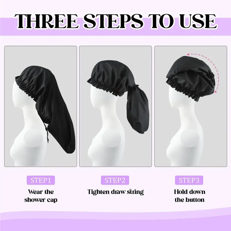 ABJO-Waterproof Hair Bonnet For Dreadlocks, Large Shower Cap For Braids, Extra Long For Women Long Hair& Locs