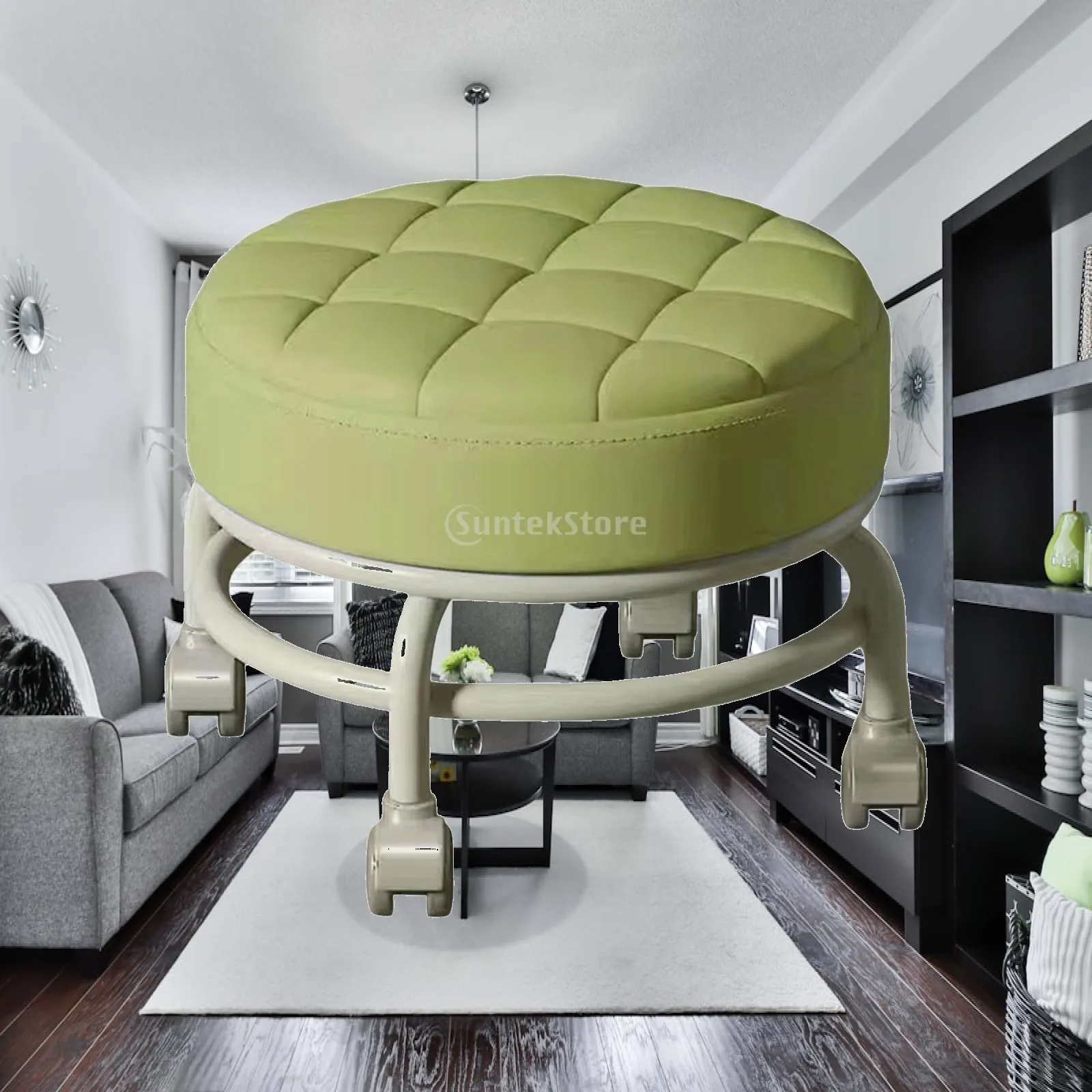 Modern Low Round Rolling Stool PU Leather Rotating Chair for Shop Spa Garage Pedicure Housework