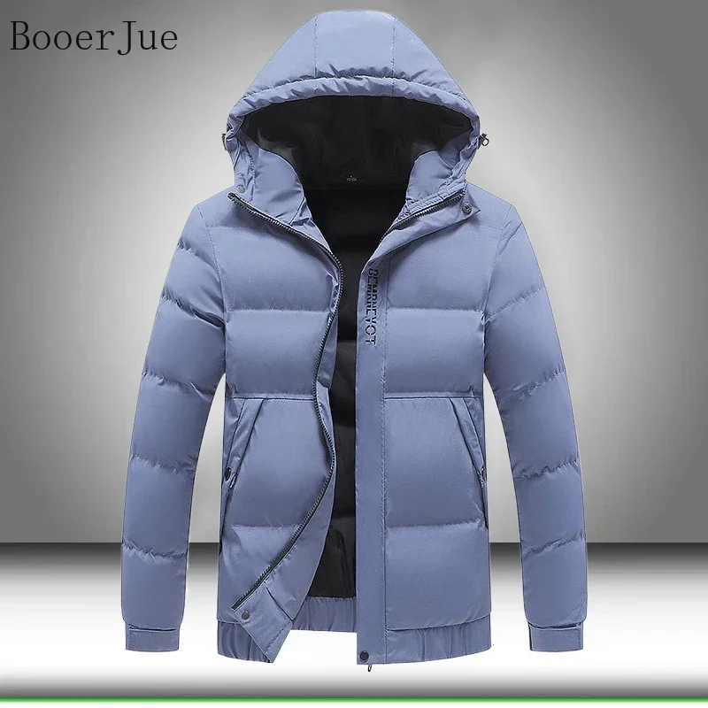 Embroidered Hooded Parka Men Thick Warm Cotton Padded Quilted Puffer Jacket Autumn Winter Casual Outdoor Sports Fishing Camping