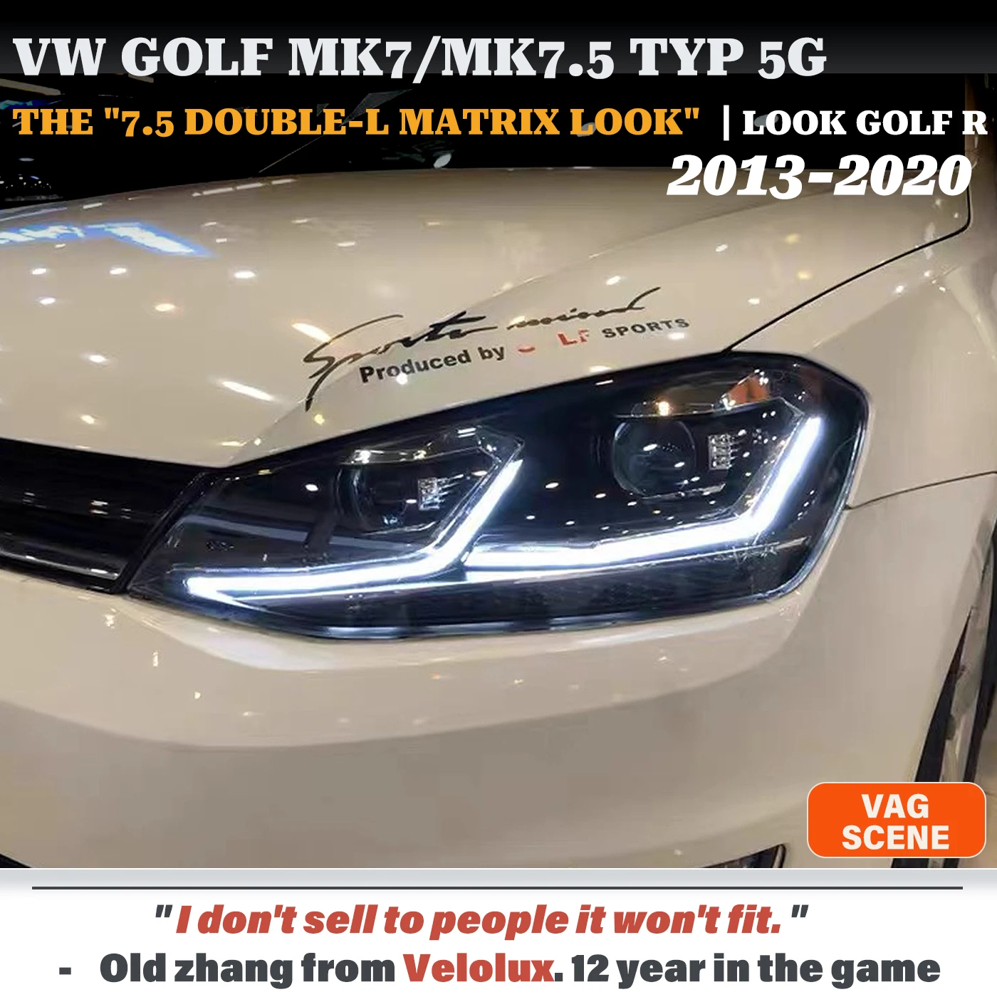 For VW Golf 7/7.5 MK7/MK7.5 2013-2020 LED Upgrade Headlight Assembly w/ BI-LED Projector Dynamic Animation 10-Pin Halogen ONLY