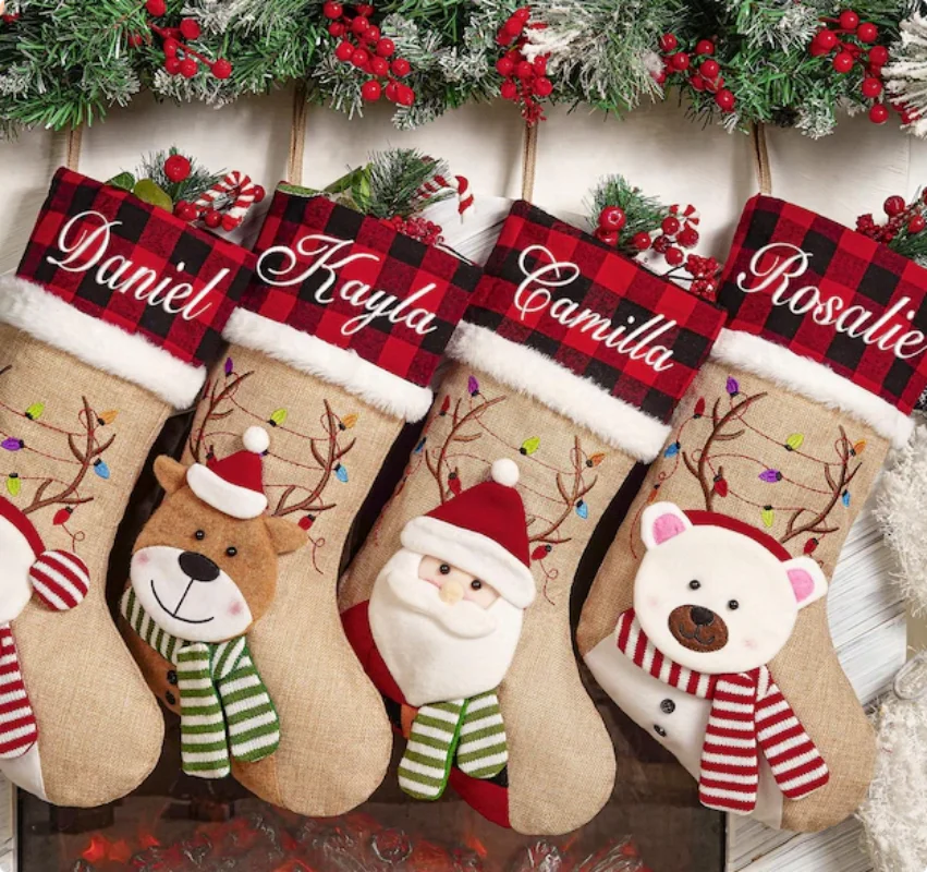 

Personalized 3D Christmas Stockings, Custom Family Christmas Stockings, Holiday Decor, Embroidered Stockings With Name, Monogram
