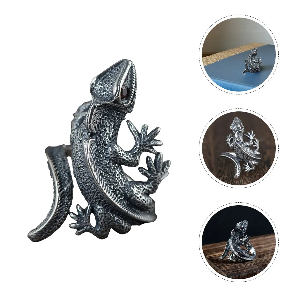 2Pcs Vintage Retro Lizard Rings Adjustable Unique Animal Hand Rings for Men Boys Halloween Costume Coffin Ring