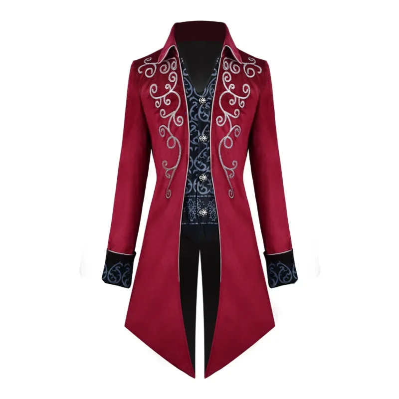 Men's Casual Fashion Trend Steampunk Medieval Clothing Retro Velvet Lapel Jacket Victoria Tailcoat