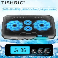 TISHRIC Laptop Cooler Four Fan Gaming Notebook Cooling Pad Led Screen Two USB Port 1100RPM Notebook Cooler For 12-17 Inch Laptop