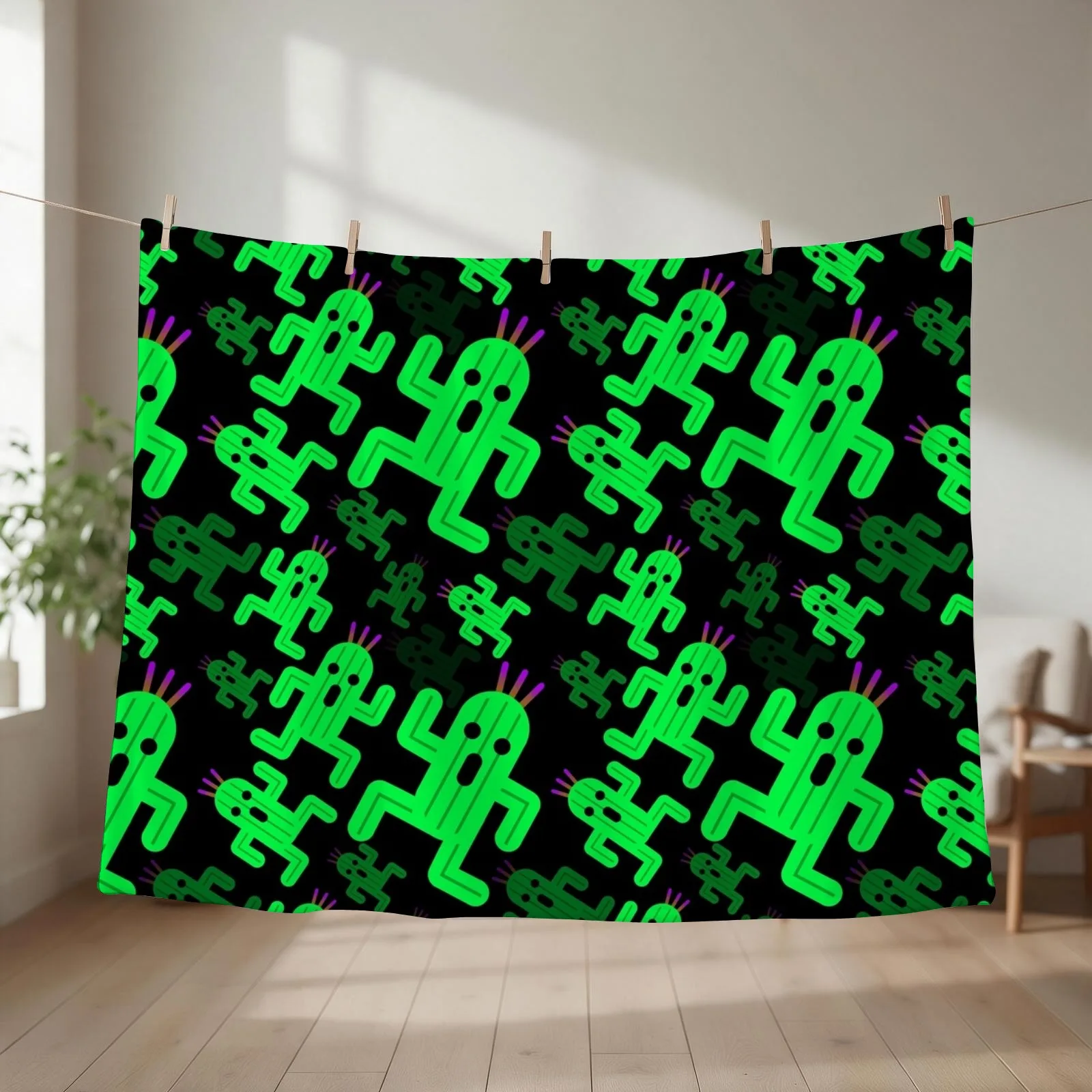 Cactuar Pattern Throw Blanket couch cozy soft plush fuzzy picnic outdoor blanket