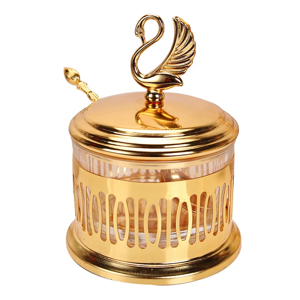 

Spice Jar Creative Swan Statue Golden Condiment Container Spoon Lid Easy Clean Moisture Proof High Quality Material