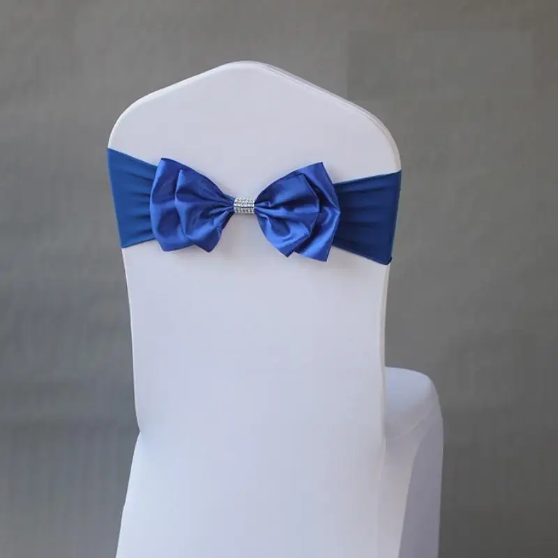 50 Pieces Wedding Decoration Birthday Party Chair Sash Bow Tie Spandex Band Ready Made For Banquet Hotel Luxury Satin Chair Sash