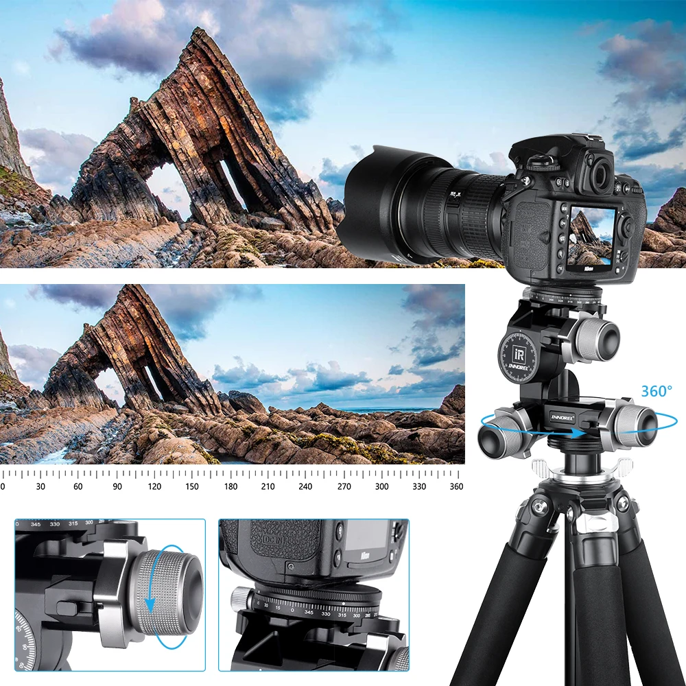 INNOREL GR7 CNC Aluminum Alloy High Precision 3 Way Geared Tripod Head Load Capacity 6kg Weight 1.05kg for Photography Camera