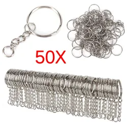 50pcs/lot Polished Silver Color 25mm Keyring Keychain Split Ring with Short Chain Key Rings Women Men DIY Key Chains Accessories