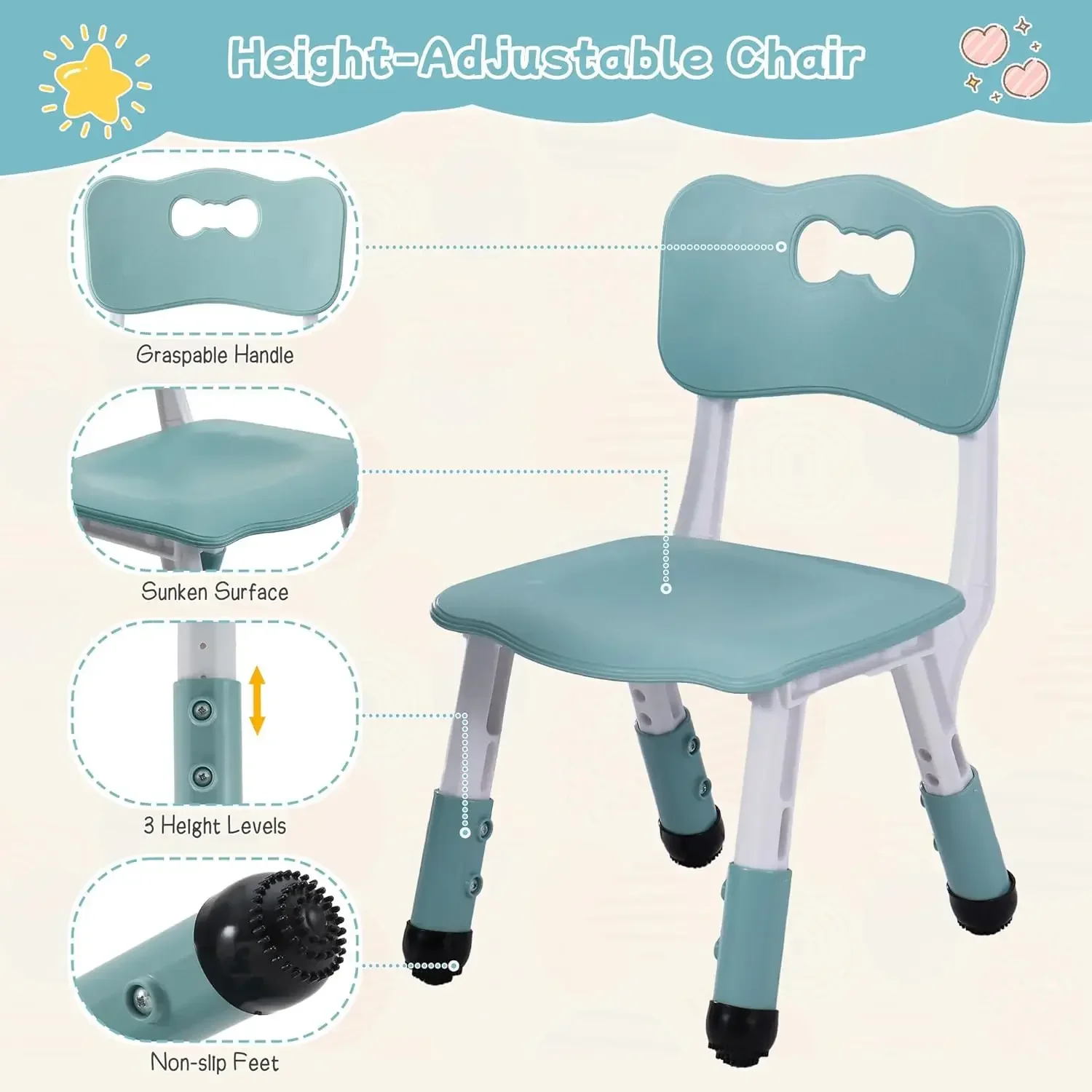 4 in 1 Kids Table and 2 Chairs Set, Toddler Table and Chair Set for Kids Ages 3-10, Activity Table for Building Blocks/Drawing